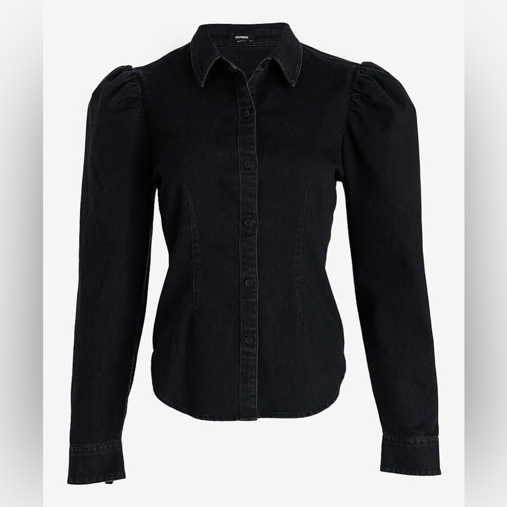 Brand New Express Denim Puff Sleeve Portofino Shirt Size L NWT